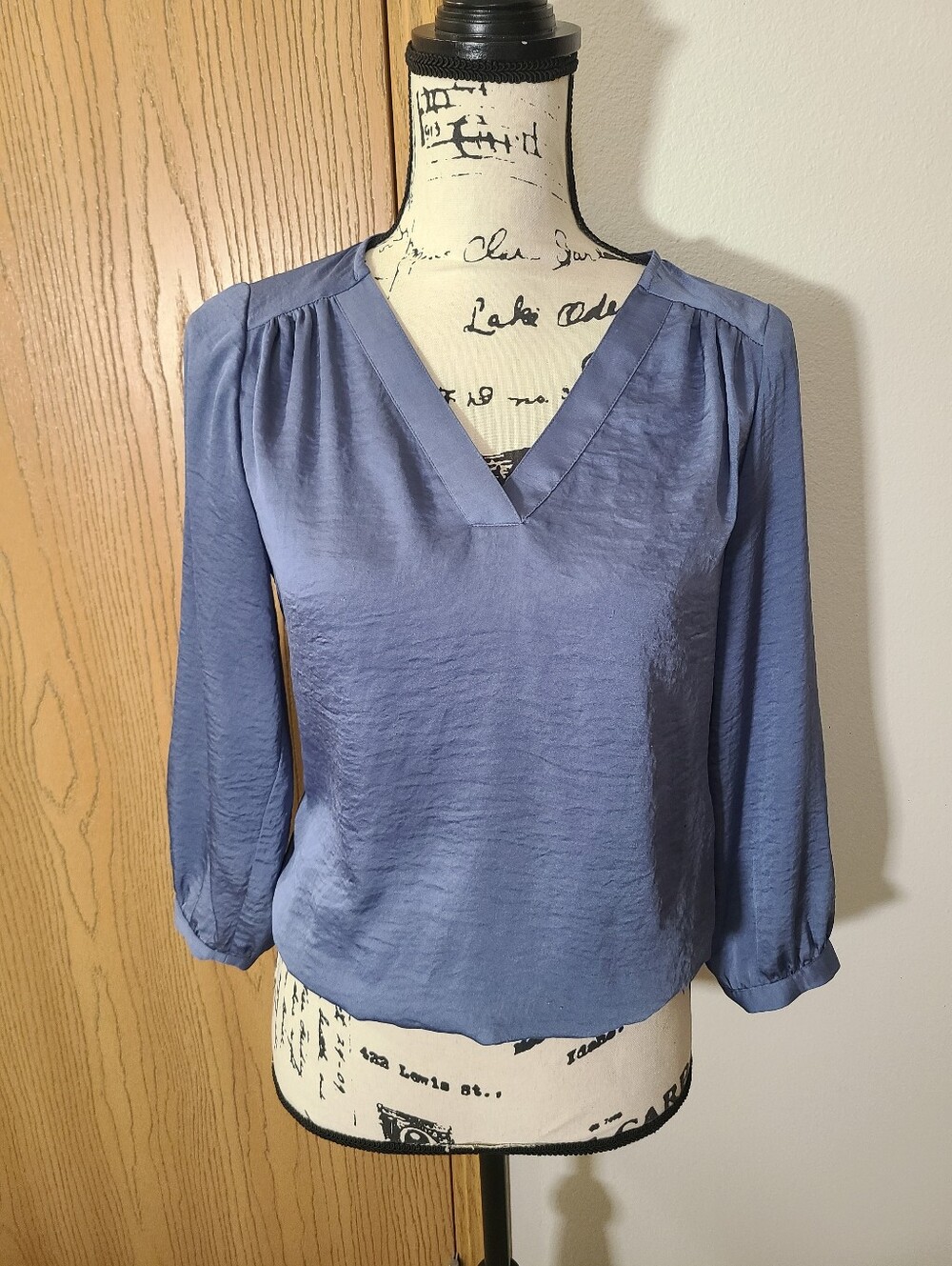 The Limited Dusty Blue Satin Textured Blouse